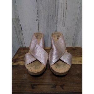 Lucky brand Women's Size 8 Miller Cork wedges metallic pink